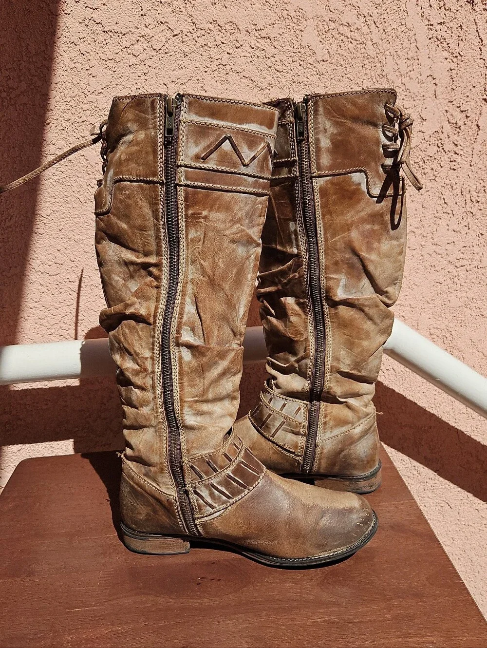 Corral Leather Georgia Slouchy Tall Riding Boots In Distressed Brown Sz 8.5